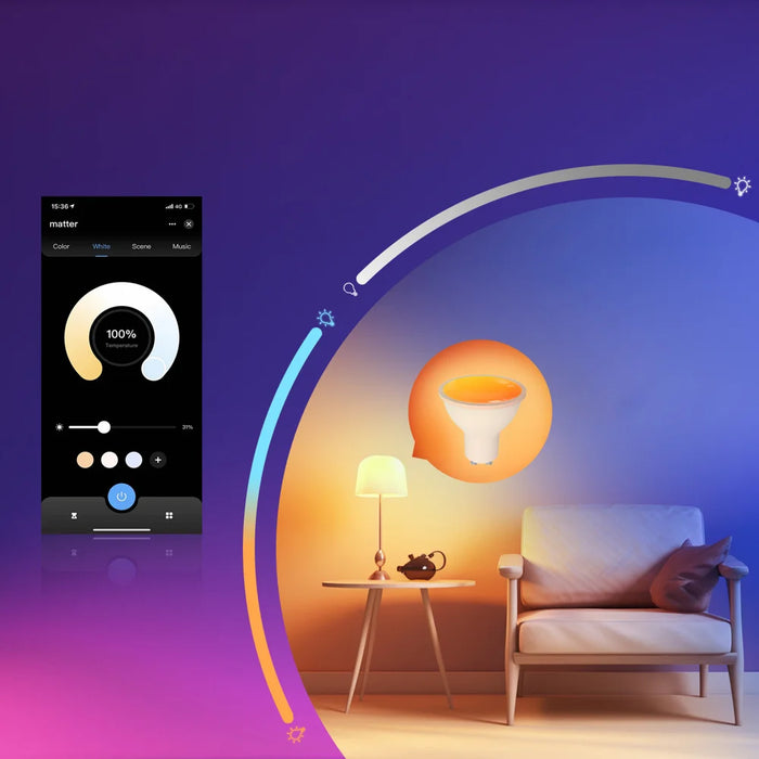 MOES Matter Smart GU10 LED Light Bulbs Color Changing WiFi Smart Bulbs, 2700K-6500K Dimmable Smart Life Remote Control - 5