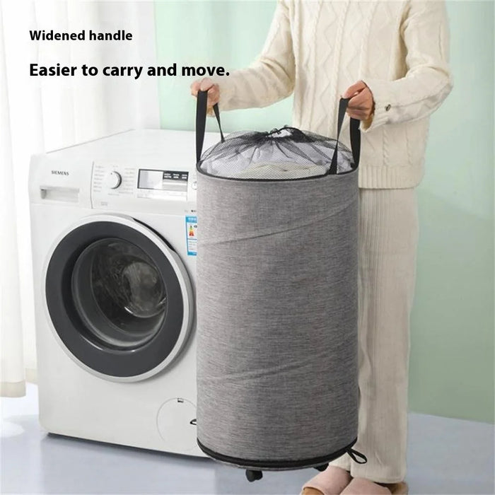 Foldable Rolling Laundry Hamper Large Capacity Oxford Fabric Clothes Basket with Wheels and Straps - Grey - 2