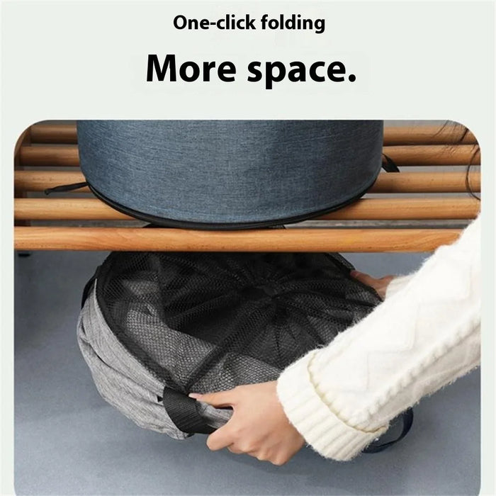 Foldable Rolling Laundry Hamper Large Capacity Oxford Fabric Clothes Basket with Wheels and Straps - Grey - 7