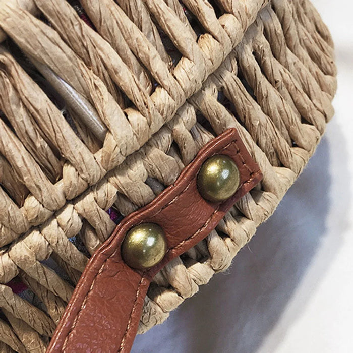 Handwoven Round Rattan Bag Natural Chic Bags Retro Crossbody Shoulder Bag with Adjustable Strap/Magnetic Closure for Women Girls - Light Brown - 3