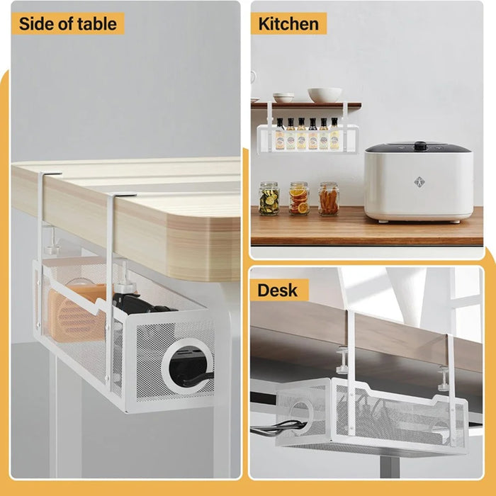 Adjustable Under Desk Storage Basket Drill Free Carbon Steel Hanging Organizer for Router Books - Black - 3