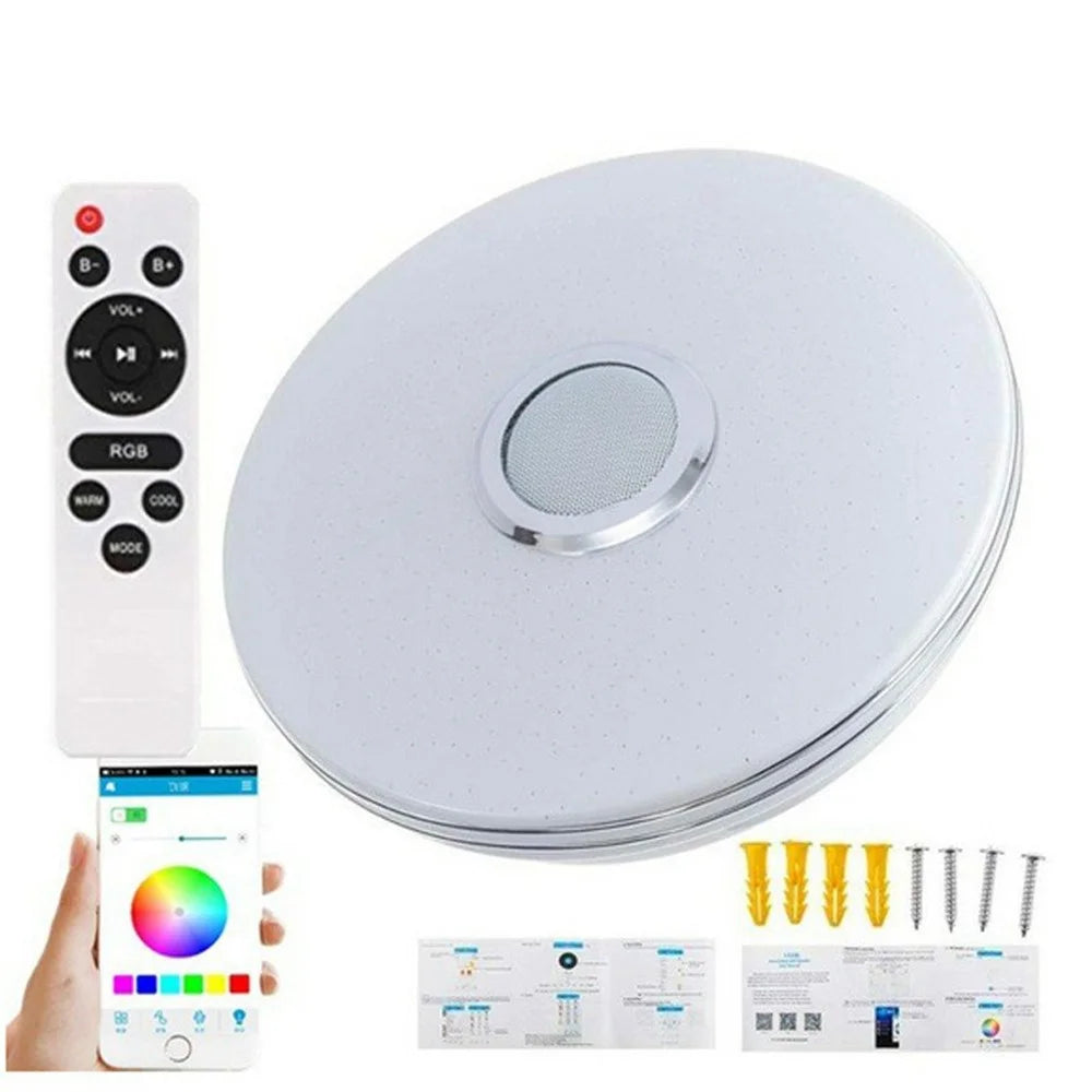 Smart Music Ceiling Light LED RGB Color Changing Lamp with Remote Control Speaker for Home Party - Double Silver Line - 1