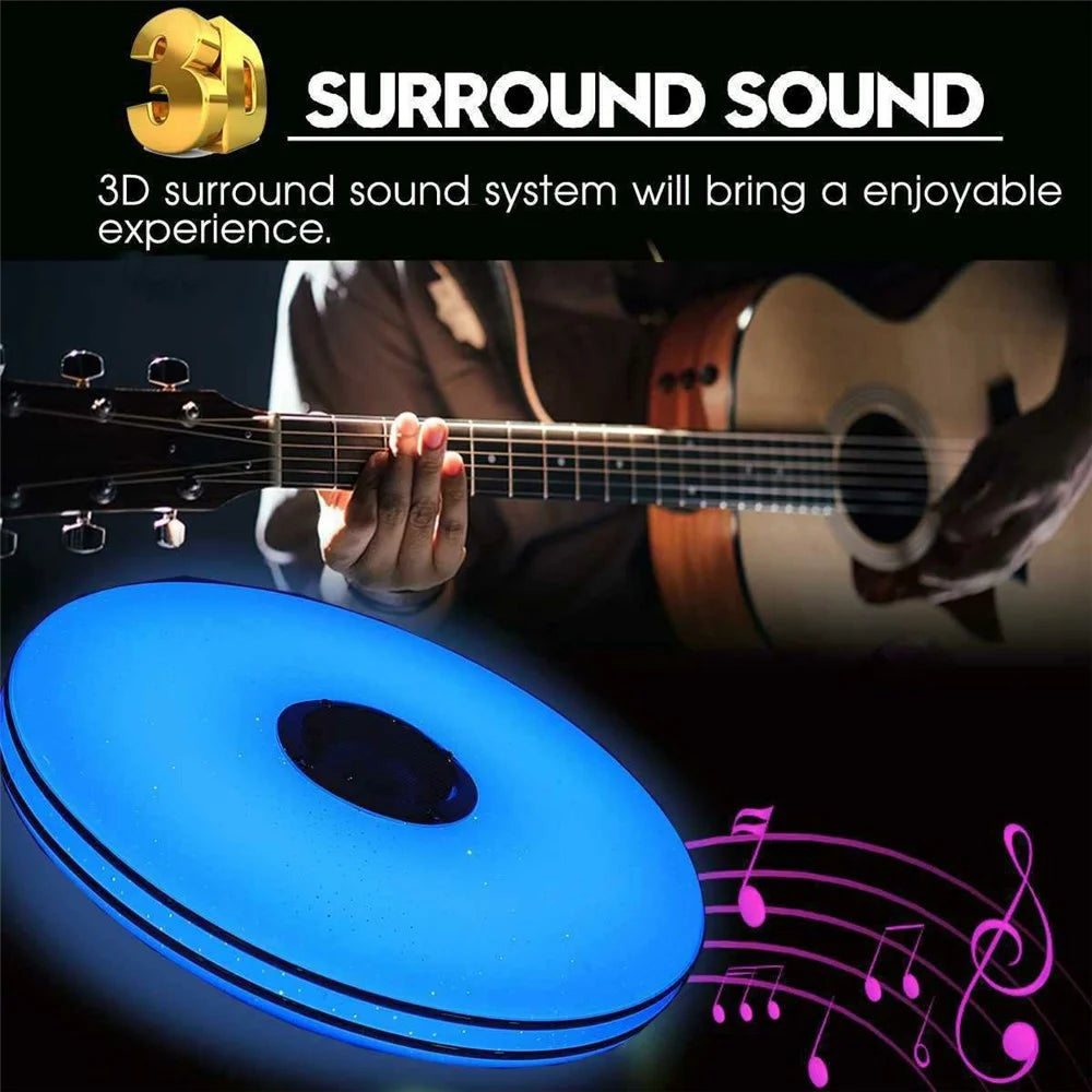 Smart Music Ceiling Light LED RGB Color Changing Lamp with Remote Control Speaker for Home Party - Double Silver Line - 2