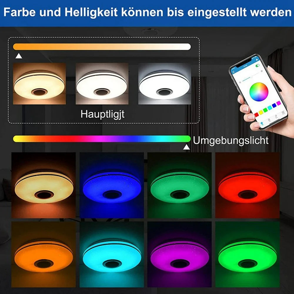 Smart Music Ceiling Light LED RGB Color Changing Lamp with Remote Control Speaker for Home Party - Double Silver Line - 5