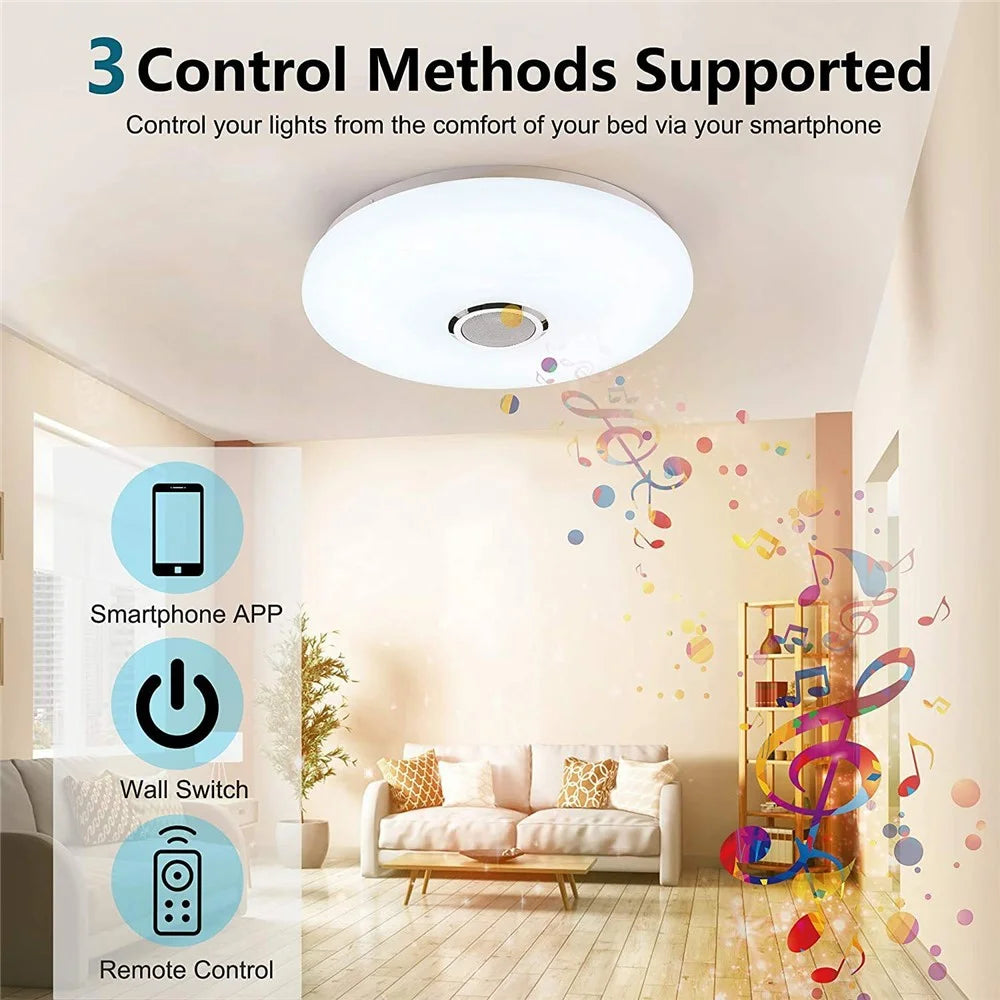 Smart Music Ceiling Light LED RGB Color Changing Lamp with Remote Control Speaker for Home Party - Double Silver Line - 6
