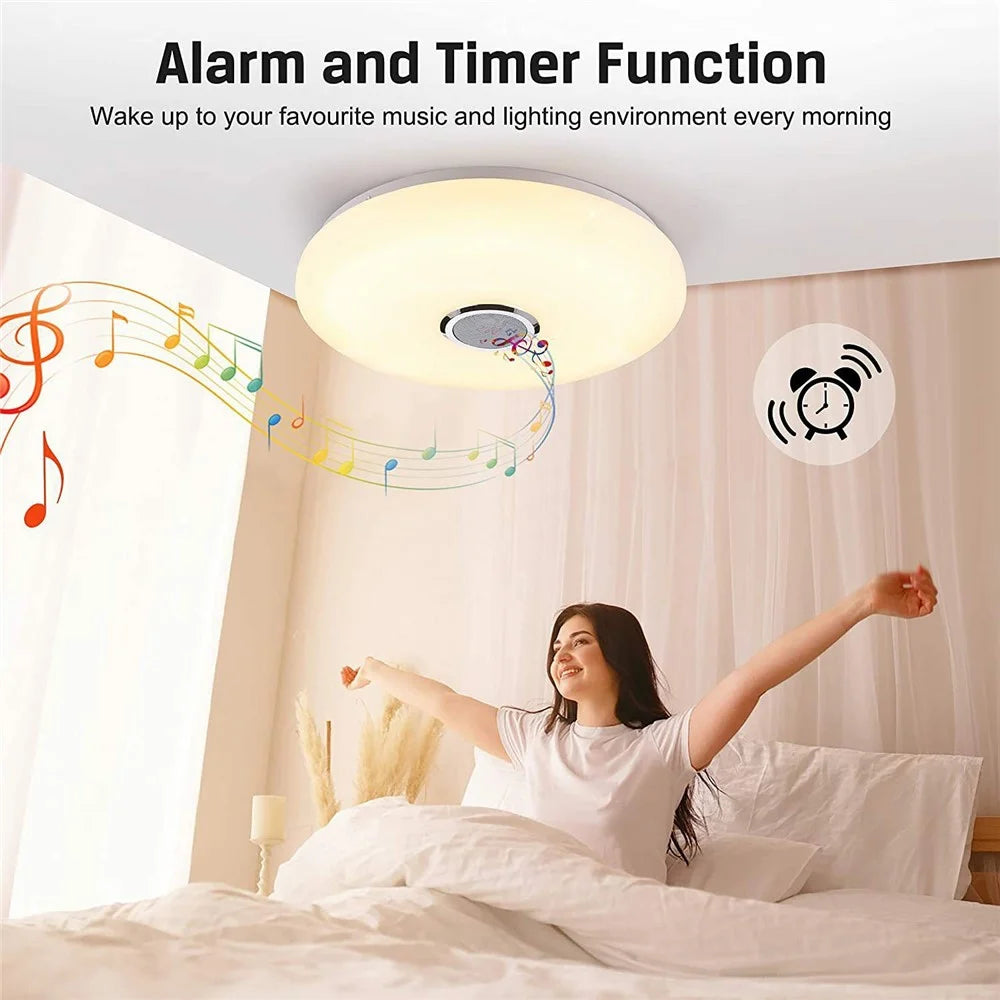 Smart Music Ceiling Light LED RGB Color Changing Lamp with Remote Control Speaker for Home Party - Double Silver Line - 7