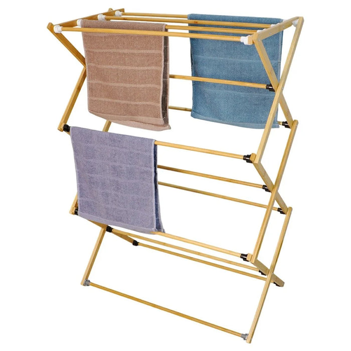 Space Saving Bamboo Clothes Drying Rack Foldable Indoor Outdoor Laundry Stand Portable Garment Hanger - 1
