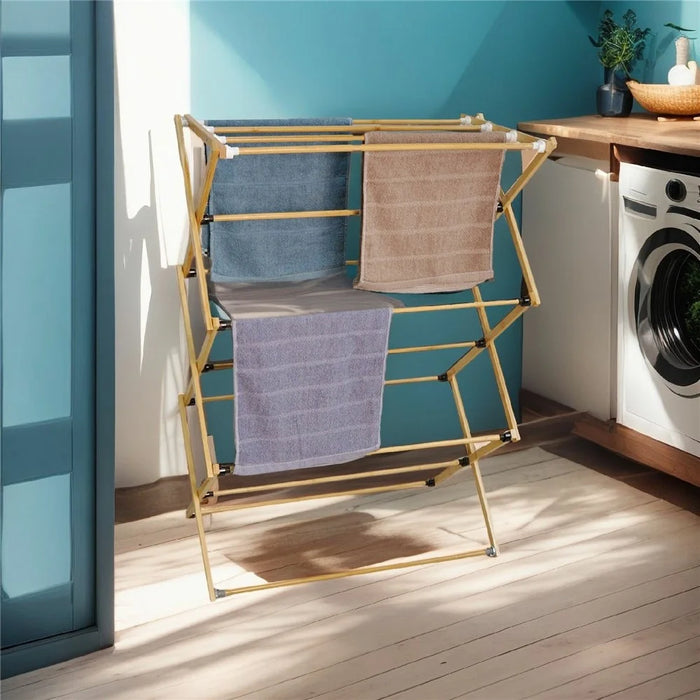 Space Saving Bamboo Clothes Drying Rack Foldable Indoor Outdoor Laundry Stand Portable Garment Hanger - 2