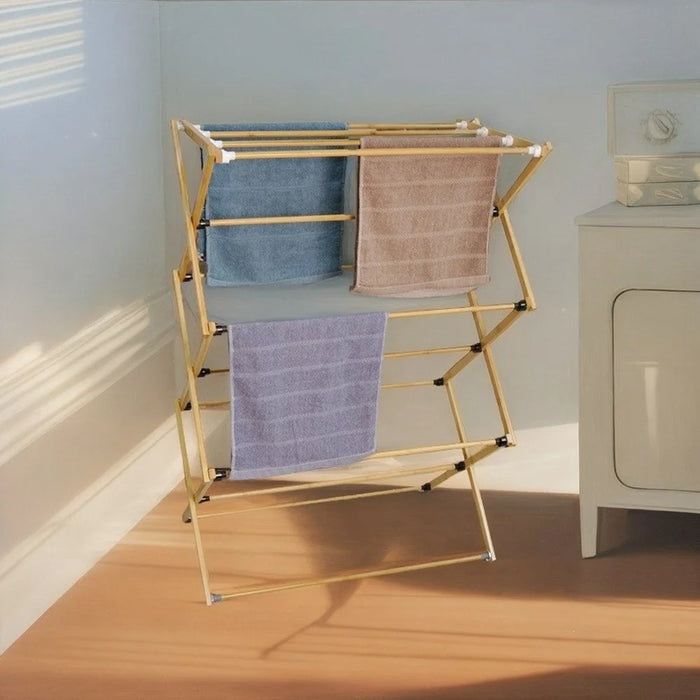 Space Saving Bamboo Clothes Drying Rack Foldable Indoor Outdoor Laundry Stand Portable Garment Hanger - 3
