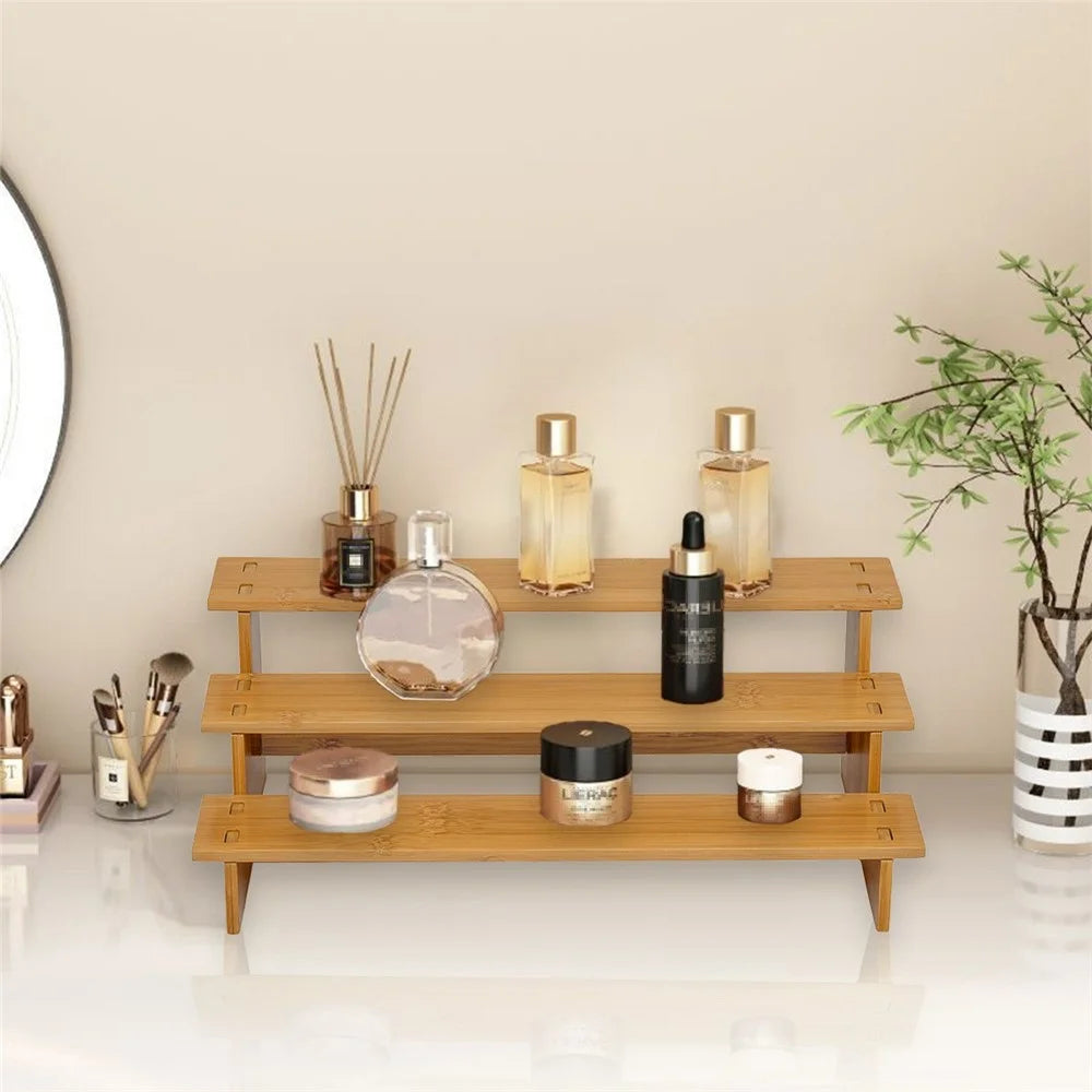 3 Tiers Spice Organizer Rack for Kitchen Countertop Multipurpose Storage Bamboo Display Shelf - 2
