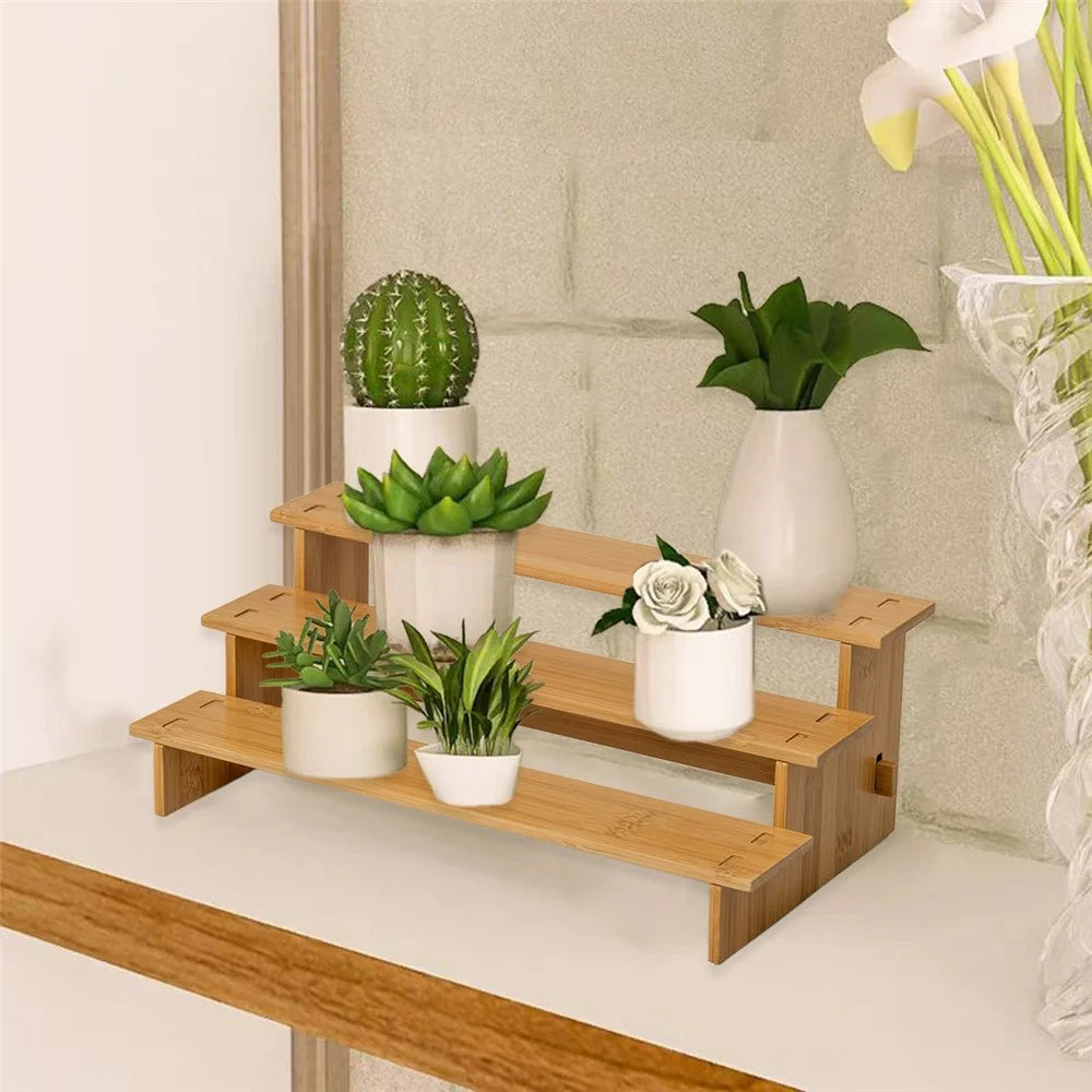3 Tiers Spice Organizer Rack for Kitchen Countertop Multipurpose Storage Bamboo Display Shelf - 6