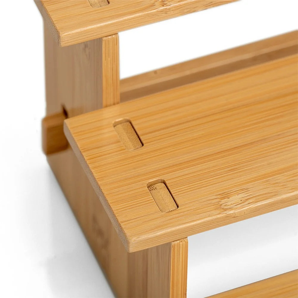 3 Tiers Spice Organizer Rack for Kitchen Countertop Multipurpose Storage Bamboo Display Shelf - 7