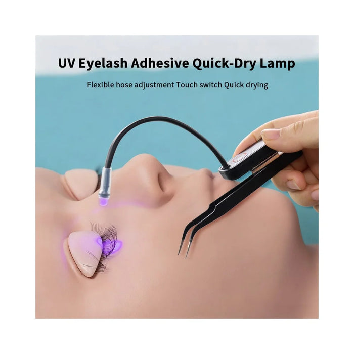 AL90 Mini Eyelash Glue Dryer with Tweezers Fast Drying Flexible Arm UV Light for Lash Extensions - 5