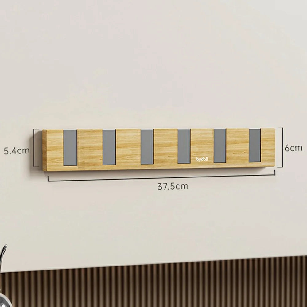 Wall Mounted Folding Hooks / Hanger Rack No Drill Heavy Duty Space Saving for Door / Kitchen / Closet / Bathroom - Walnut - 5
