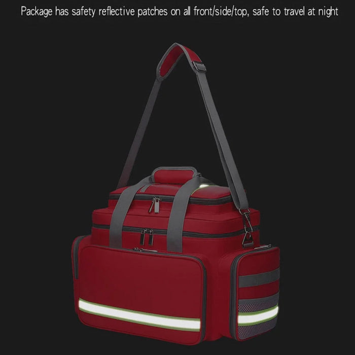 First Aid Bag Large Outdoor Earthquake Rescue Emergency Medical Treatment Equipment Storage Organizer Shoulder Bag Medicine Duffle - Red - 4