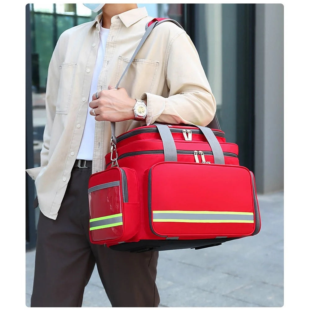 First Aid Bag Large Outdoor Earthquake Rescue Emergency Medical Treatment Equipment Storage Organizer Shoulder Bag Medicine Duffle - Red - 6