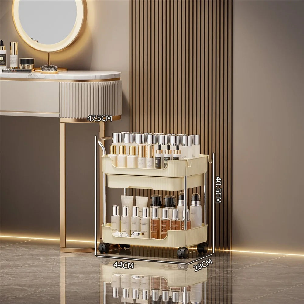 2-Tier Rolling Storage Cart with Drawers for Living Room Kitchen Bathroom Movable Organizer Shelf - 1
