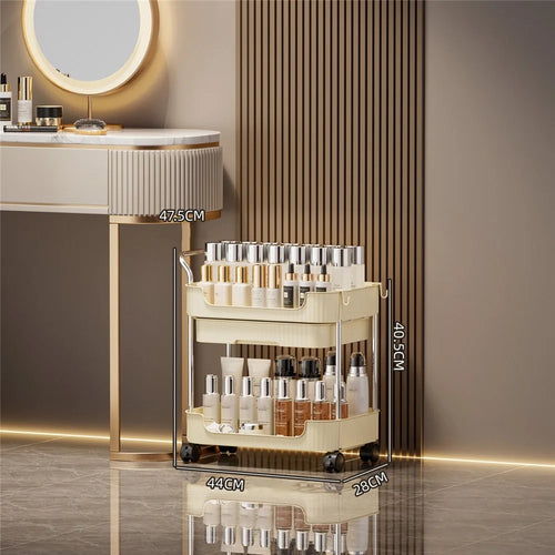 2-Tier Rolling Storage Cart with Drawers for Living Room Kitchen Bathroom Movable Organizer Shelf - 1