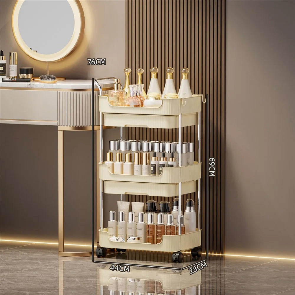 3-Tier Rolling Storage Cart with Drawers for Living Room Kitchen Bathroom Movable Organizer Shelf - 1