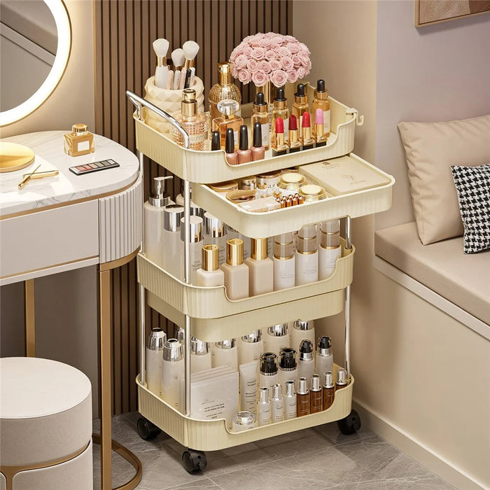 3-Tier Rolling Storage Cart with Drawers for Living Room Kitchen Bathroom Movable Organizer Shelf - 3
