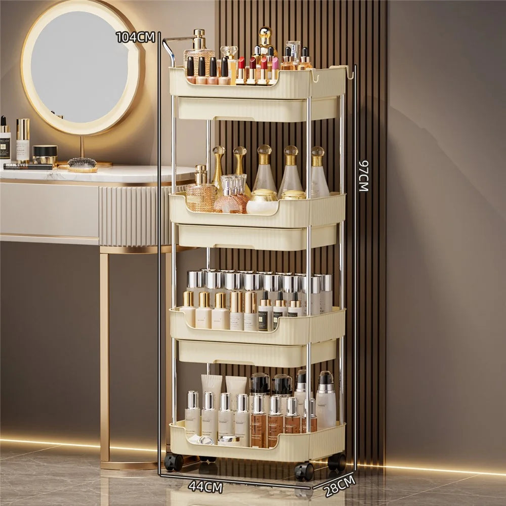 4-Tier Rolling Storage Cart with Drawers for Living Room Kitchen Bathroom Movable Organizer Shelf - 1