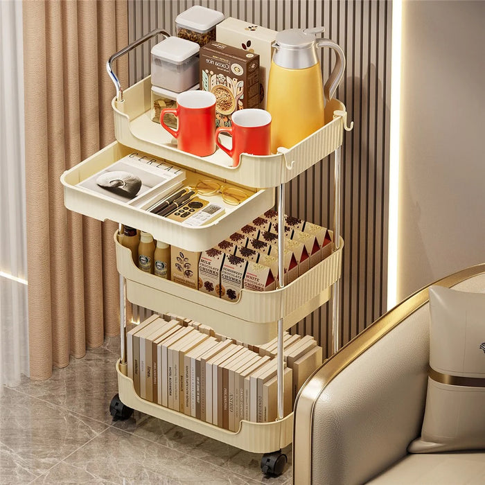 4-Tier Rolling Storage Cart with Drawers for Living Room Kitchen Bathroom Movable Organizer Shelf - 3