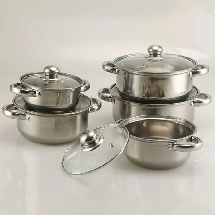 5PCS Stainless Steel Soup Pot Steamer Set 18-26cm Cookware Pot with 5PCS Glass Lids for Soup, Pasta, Stew, Rice - Silver - 2