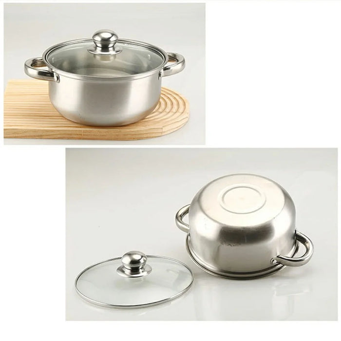 5PCS Stainless Steel Soup Pot Steamer Set 18-26cm Cookware Pot with 5PCS Glass Lids for Soup, Pasta, Stew, Rice - Silver - 3