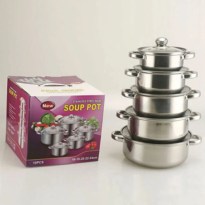 5PCS Stainless Steel Soup Pot Steamer Set 18-26cm Cookware Pot with 5PCS Glass Lids for Soup, Pasta, Stew, Rice - Silver - 4