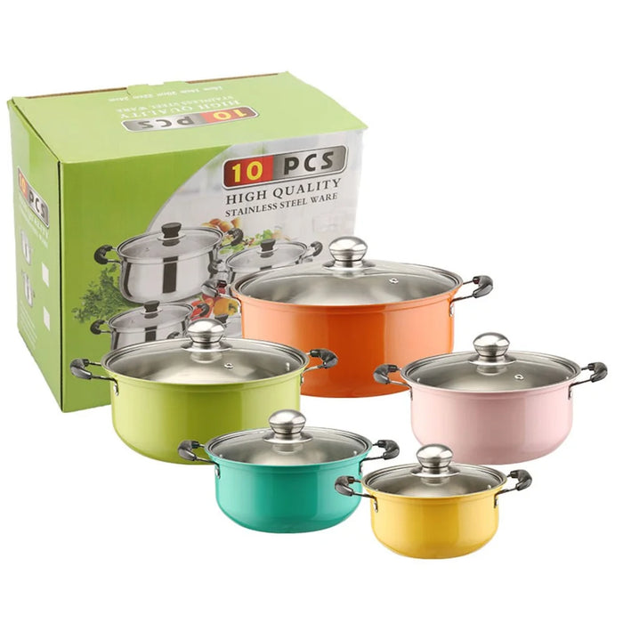 5PCS Stainless Steel Steamer Soup Pot Set 18-26cm Multi Size Pots with 5PCS Glass Lids for Home  /  Hotel - Colorful - 1