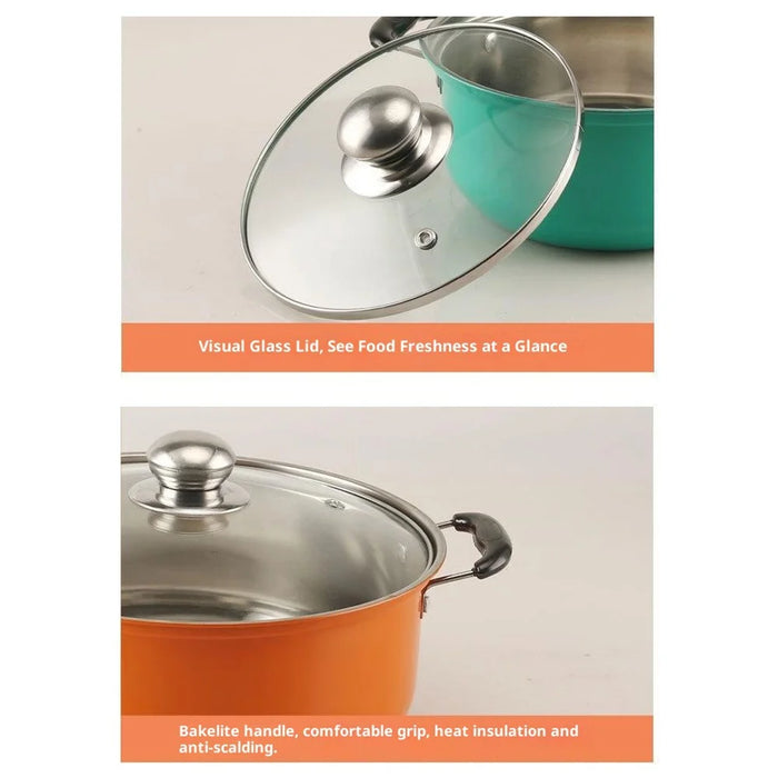 5PCS Stainless Steel Steamer Soup Pot Set 18-26cm Multi Size Pots with 5PCS Glass Lids for Home  /  Hotel - Colorful - 4