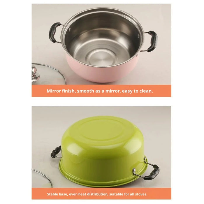 5PCS Stainless Steel Steamer Soup Pot Set 18-26cm Multi Size Pots with 5PCS Glass Lids for Home  /  Hotel - Colorful - 5