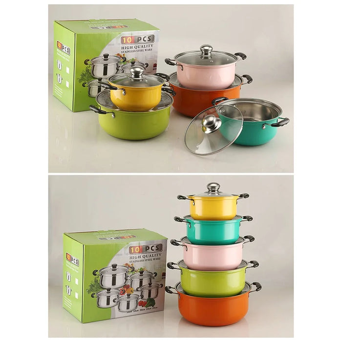 5PCS Stainless Steel Steamer Soup Pot Set 18-26cm Multi Size Pots with 5PCS Glass Lids for Home  /  Hotel - Colorful - 6
