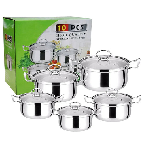 5PCS Stainless Steel Cookware Set Soup Pot Steamer Wire Handle (18 / 20 / 22 / 24 / 26cm) with 5PCS Glass Lids - Silver - 1