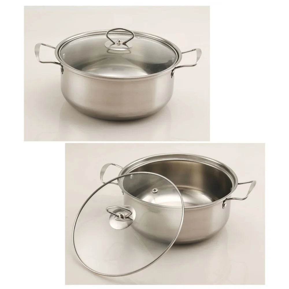 5PCS Stainless Steel Cookware Set Soup Pot Steamer Wire Handle (18 / 20 / 22 / 24 / 26cm) with 5PCS Glass Lids - Silver - 3