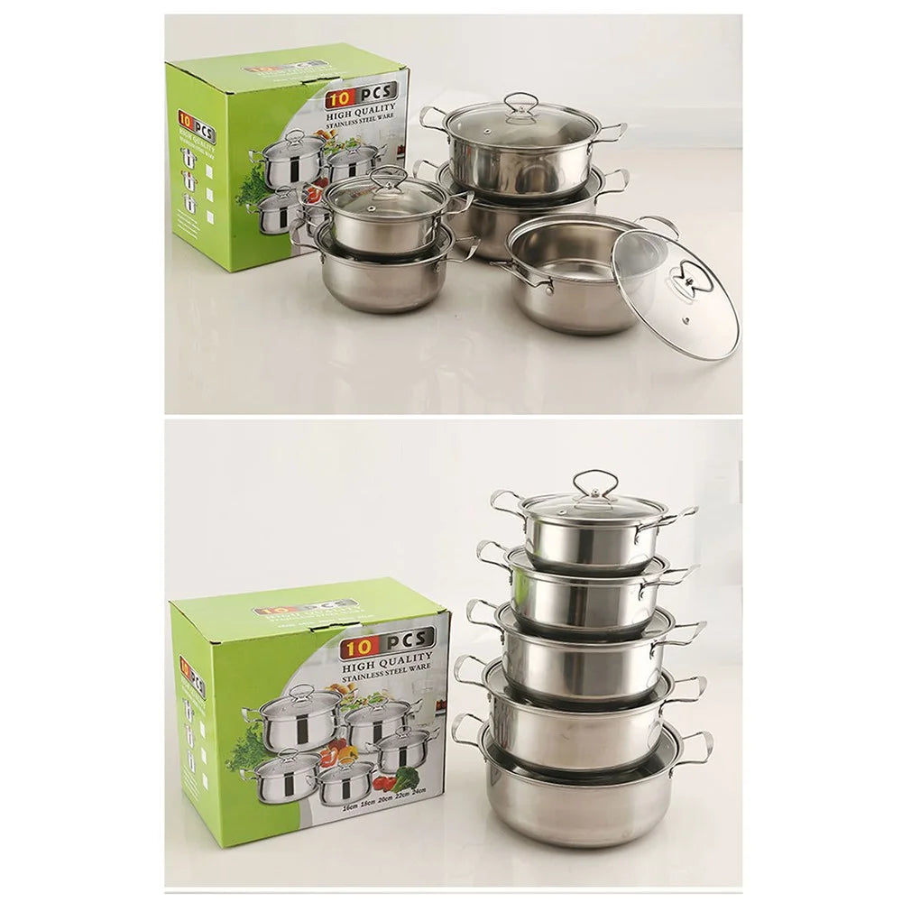 5PCS Stainless Steel Cookware Set Soup Pot Steamer Wire Handle (18 / 20 / 22 / 24 / 26cm) with 5PCS Glass Lids - Silver - 4