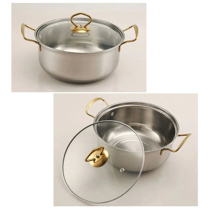 5PCS Stainless Steel Cookware Set 18-26cm Soup Pot Steamer Gold Handle with 5PCS Glass Lids - 3