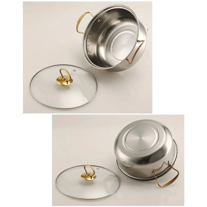5PCS Stainless Steel Cookware Set 18-26cm Soup Pot Steamer Gold Handle with 5PCS Glass Lids - 4