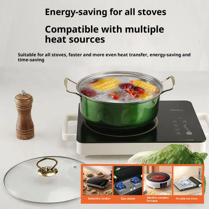 5PCS Stainless Steel Cookware Set Wire Handle 18-26cm Colorful Soup Pots Steamer with 5PCS Glass Lids - 4