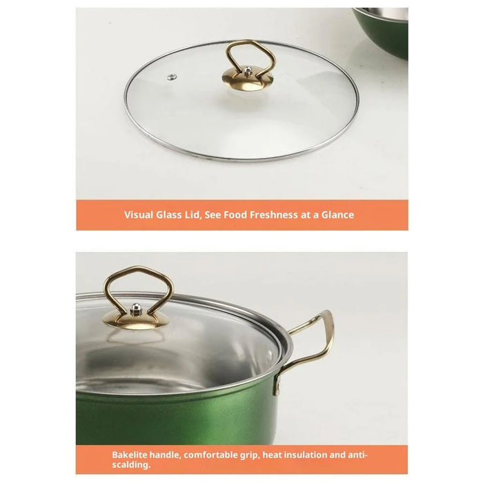 5PCS Stainless Steel Cookware Set Wire Handle 18-26cm Colorful Soup Pots Steamer with 5PCS Glass Lids - 5