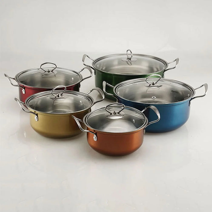 5PCS Stainless Steel Cookware Set Wire Handle 18-26cm Colorful Soup Pots Steamer with 5PCS Glass Lids - 7