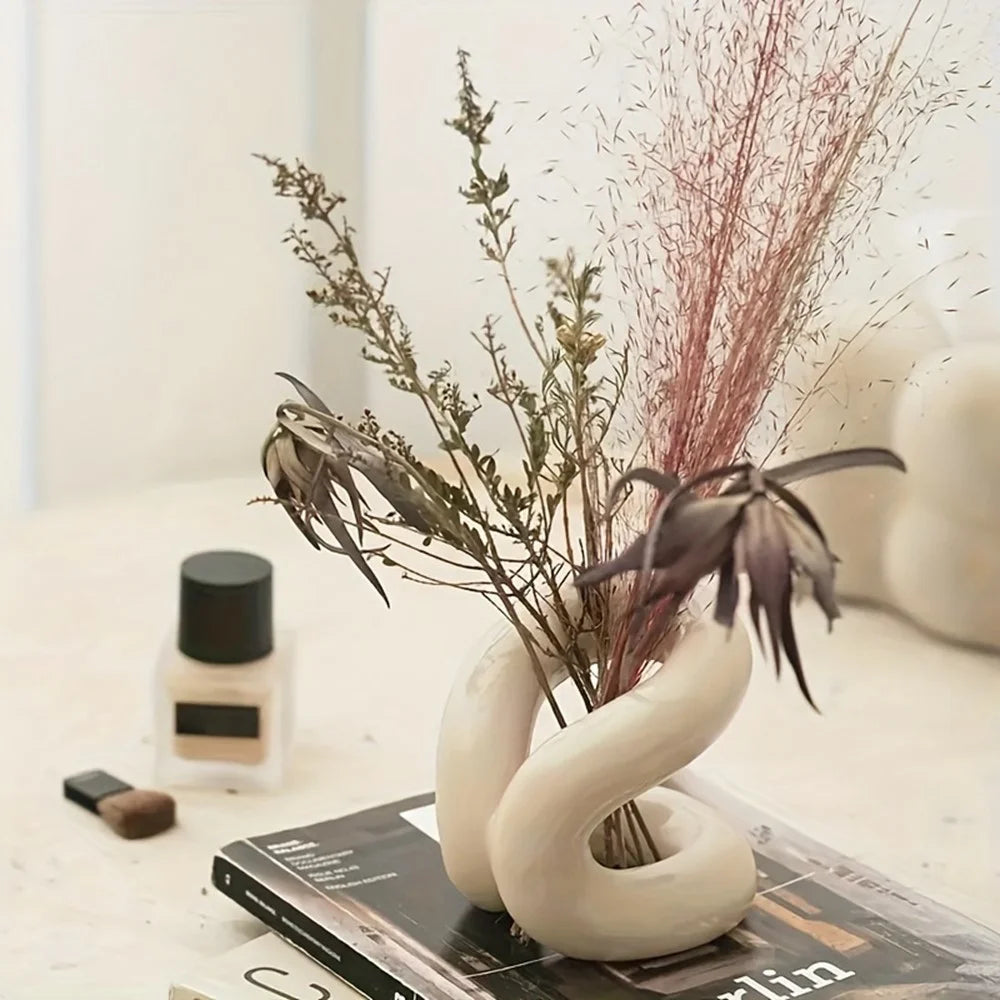 Modern Art Ceramic Organizer Knot Design Makeup Brush Toothbrush Holder Bathroom Storage Rack Decor - White - 4