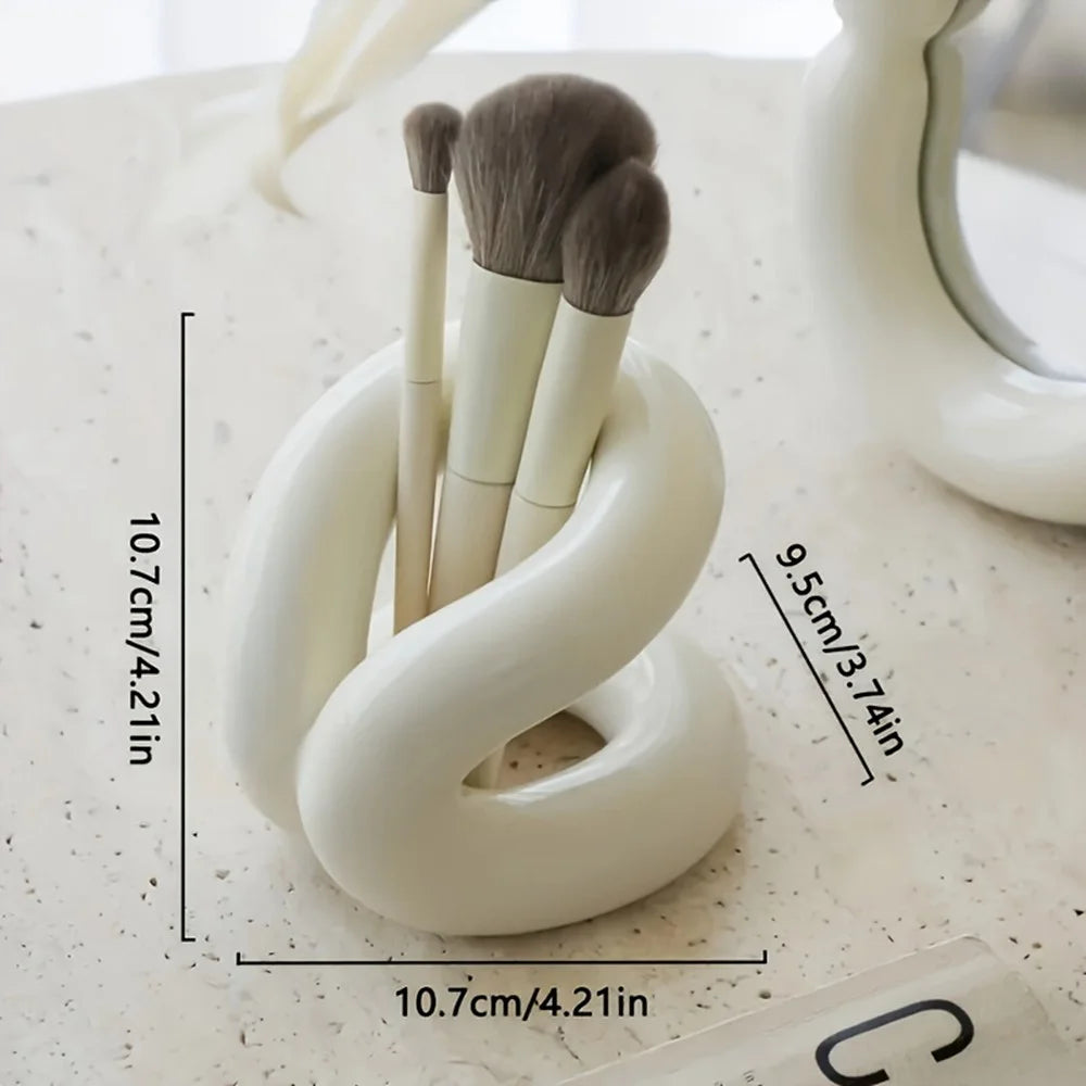 Modern Art Ceramic Organizer Knot Design Makeup Brush Toothbrush Holder Bathroom Storage Rack Decor - White - 7