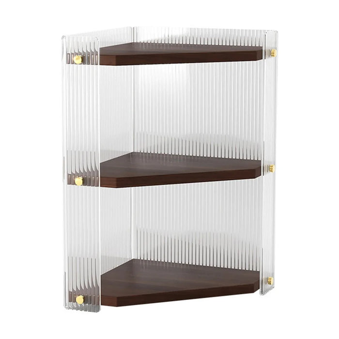 Wooden Corner Shelf 3-Tier Bathroom Countertop Organizer Cosmetic Storage Rack for Washroom / Vanity - 2