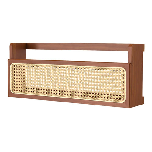 60cm Wall Mounted Wooden Storage Shelf Rattan Magazine Rack for Study Room Living Room Organizer - 1