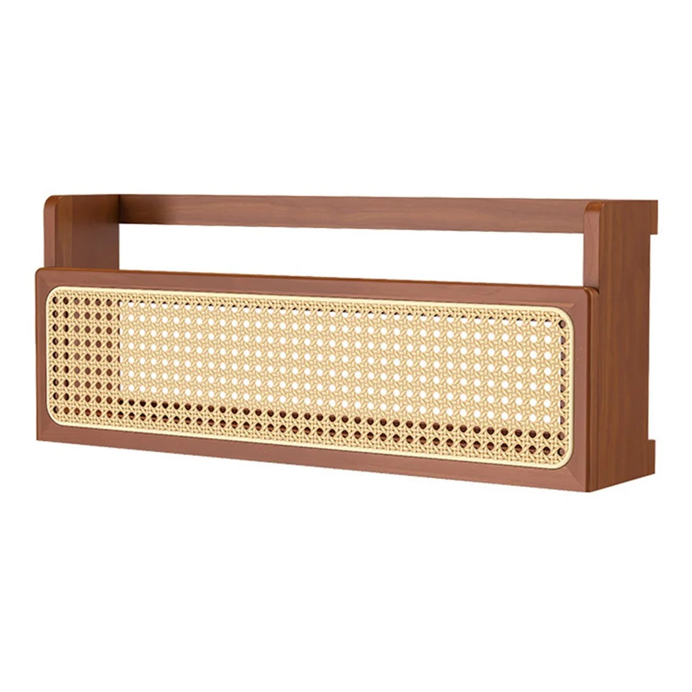 60cm Wall Mounted Wooden Storage Shelf Rattan Magazine Rack for Study Room Living Room Organizer - 1