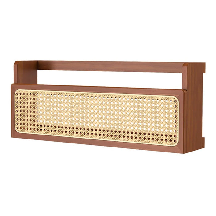 60cm Wall Mounted Wooden Storage Shelf Rattan Magazine Rack for Study Room Living Room Organizer - 1
