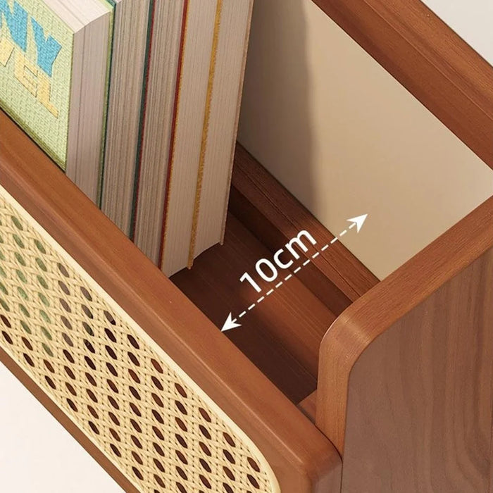60cm Wall Mounted Wooden Storage Shelf Rattan Magazine Rack for Study Room Living Room Organizer - 3