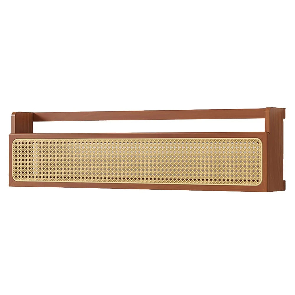 90cm Wall Mounted Wooden Storage Shelf Rattan Magazine Rack for Study Room Living Room Organizer - 1