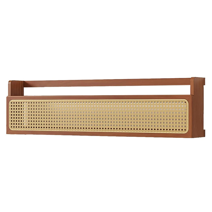 90cm Wall Mounted Wooden Storage Shelf Rattan Magazine Rack for Study Room Living Room Organizer - 1